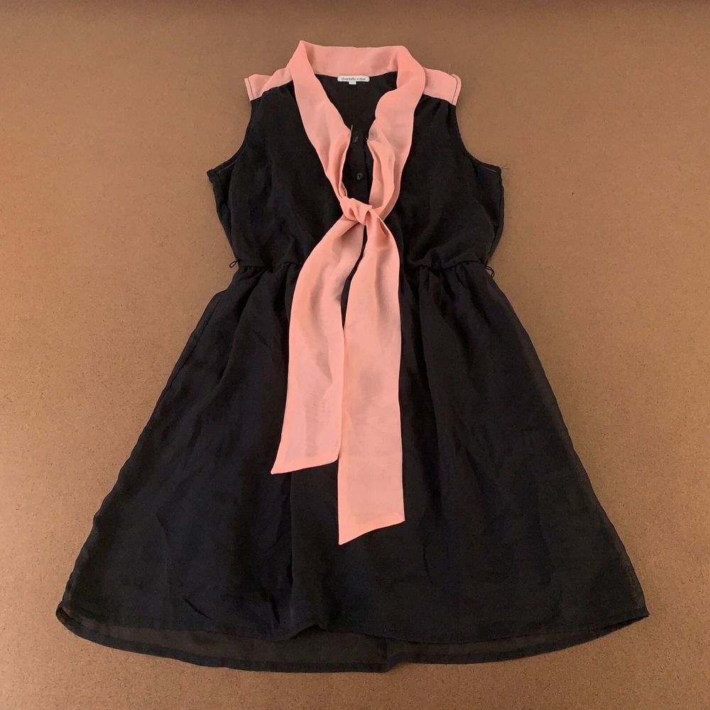 Charlotte Russe Womens Size Small Black Pink Tie Neck Sleeveless Dress *Flaw